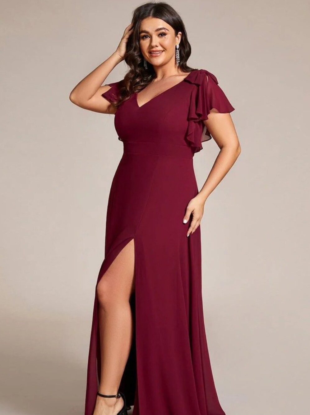 Ever Pretty Bow Flutter Sleeve V-Neck Evening Gown Maxi Formal Wedding